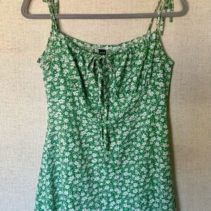SHEIN Green Floral Tie Strap Mini Dress Cottagecore Sundress Size L